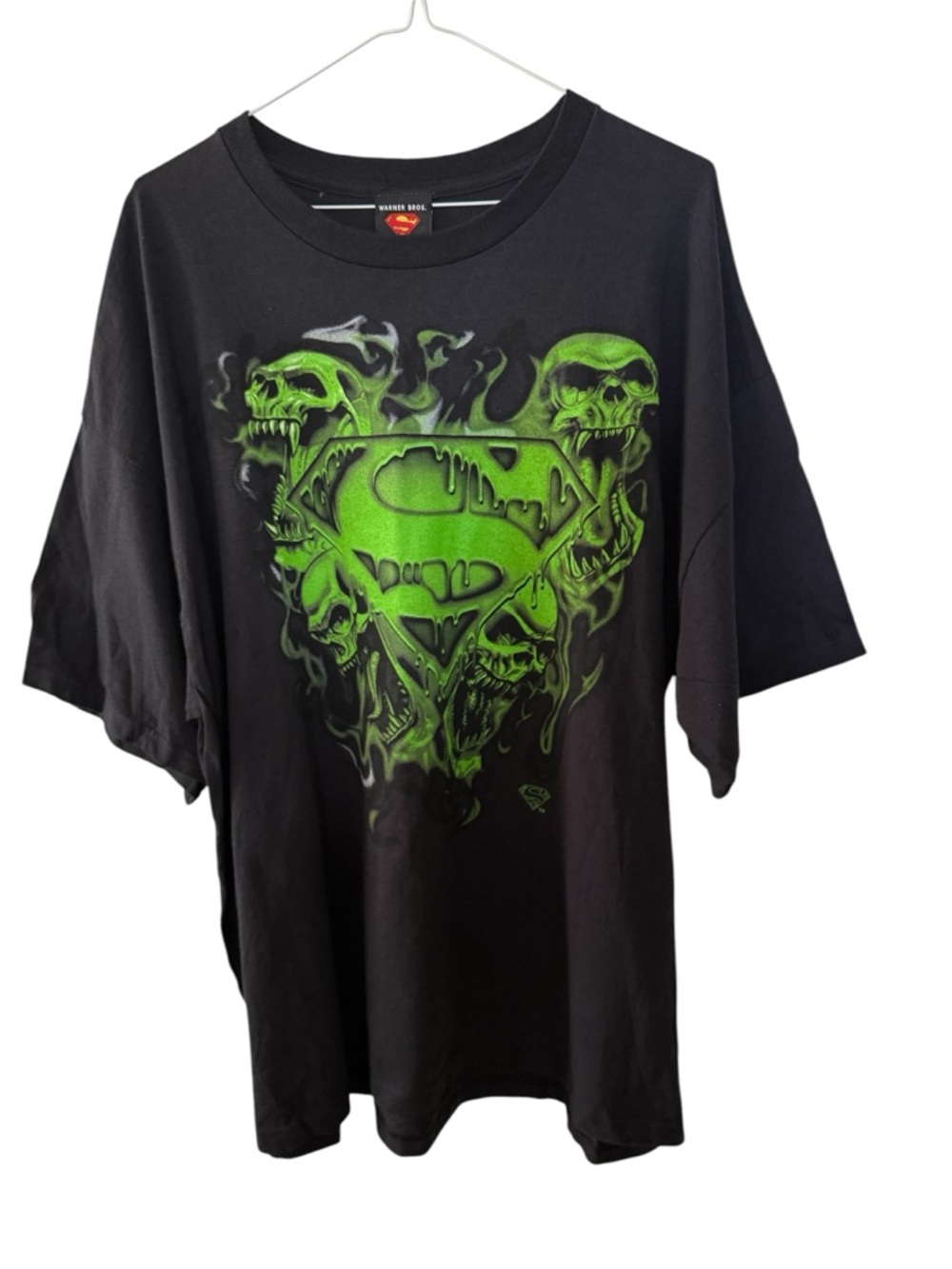 VTG Superman Kryptonite Graphic T-Shirt Men’s Small & 2XL Black Neon Green Skull